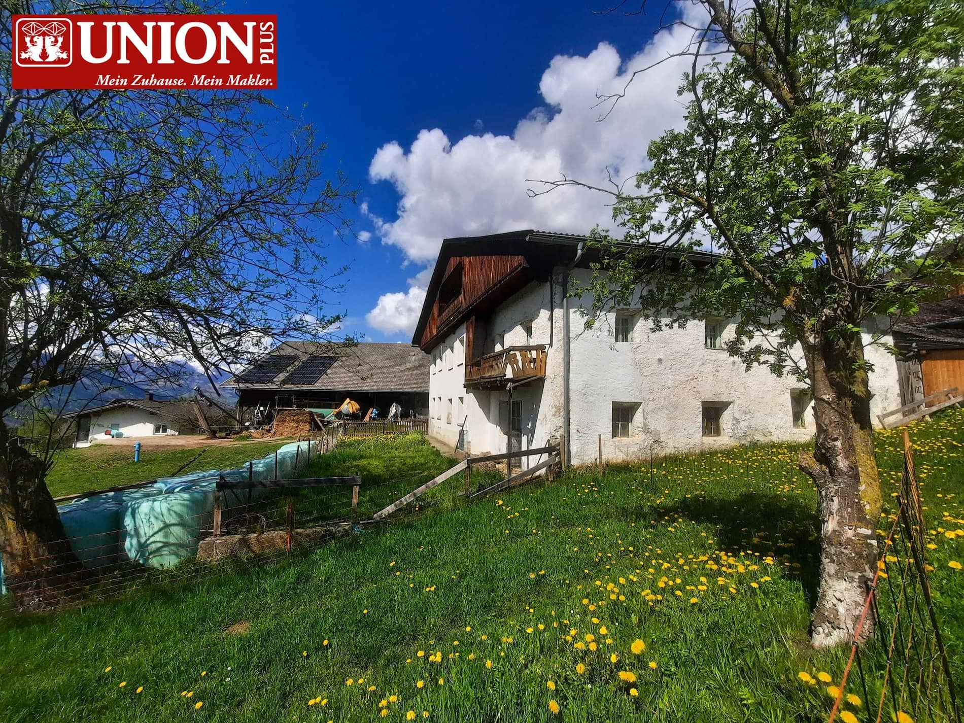 Gemütliches Haus mit rustikalem Charme und schöner Gartenumgebung in Tirol, umgeben von Bäumen, grünem Gras und blühenden Blumen, perfekte Lage für Natur- und Landschaftsliebhaber.